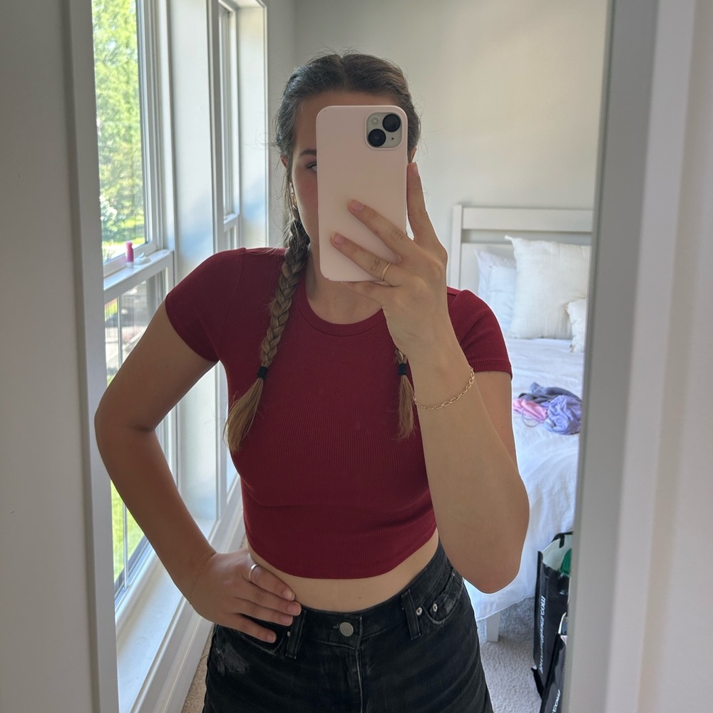 NWOT garage dark red cropped tee